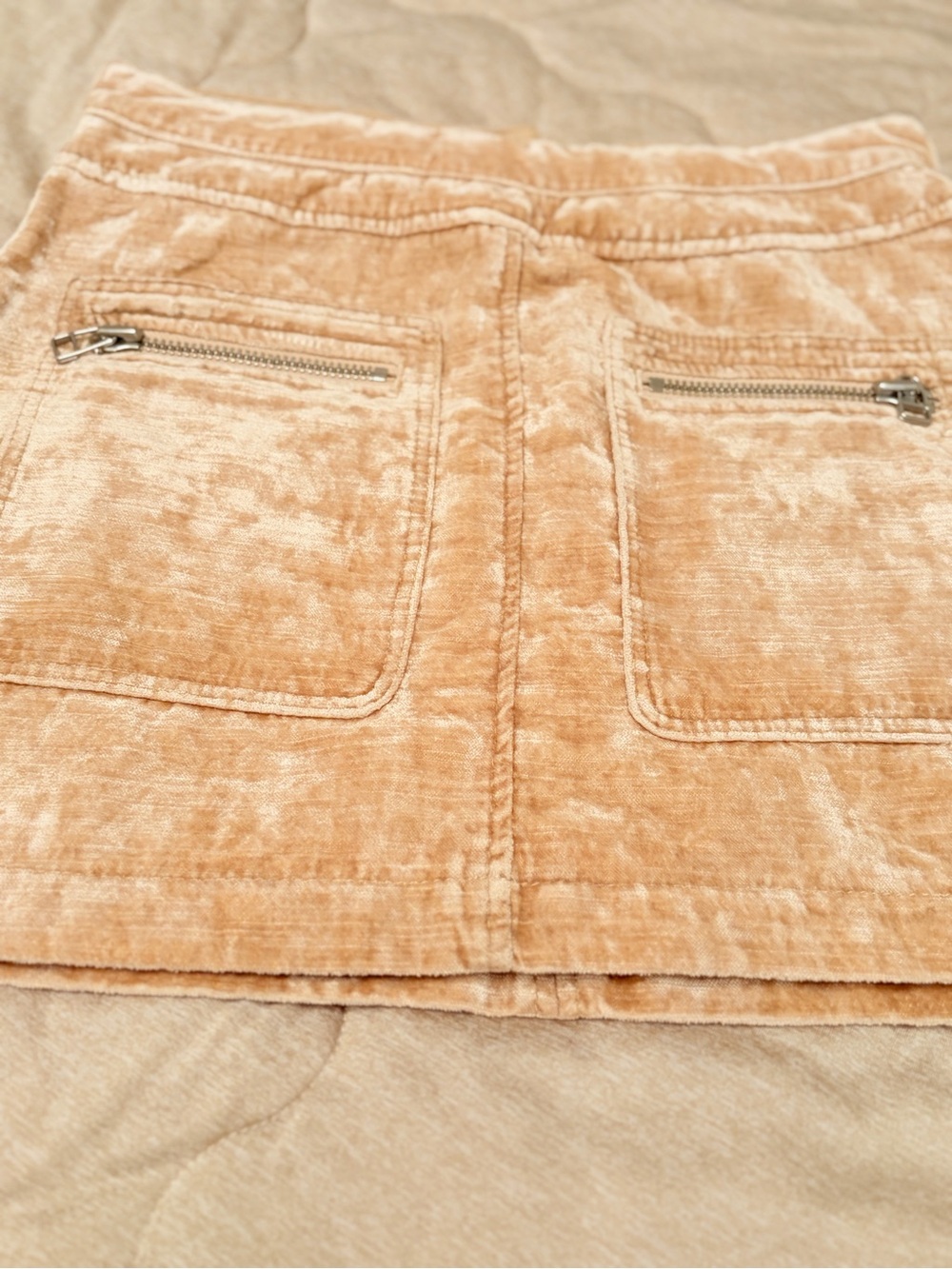 ✨ Free People Dust to Dust Velvet Mini Skirt Y2K 70s Champagne Utility Moto Boho - Picture 6 of 16